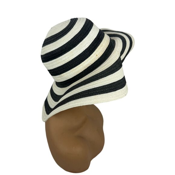 Black & White Striped Wide Brim Floppy Hat For Women - Stylish Sun Protection - Picture 5 of 7